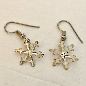 Vintage Sterling Silver Snow Flake Dangle Drop Earrings